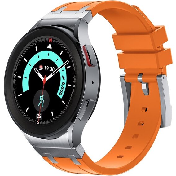 Pasek silikonowy do Samsung Galaxy Watch 4/5/6 40/42/43/44/45/46/47mm, Pomarańczowy / srebrna klamra