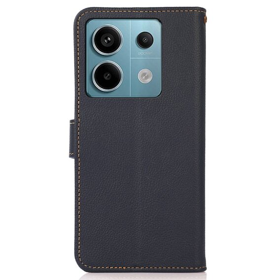Skórzane Etui KHAZNEH RFID do Xiaomi Redmi Note 13 5G, Litchi Texture, niebieskie