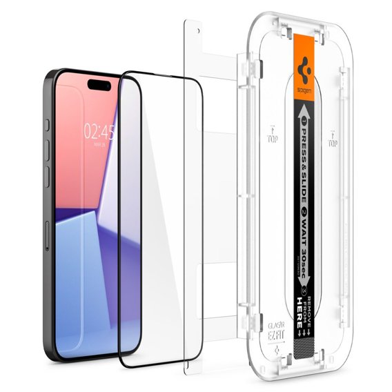 Spigen Glas.”EZ FIT” FC Szkło Hartowane do iPhone 15 Pro Max, Czarne