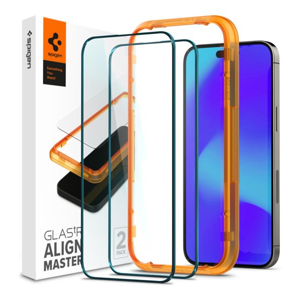 Szkło Hartowane z ramką do montażu SPIGEN Alm Glass FC do iPhone 14 Pro Max, Black (2 sztuki)