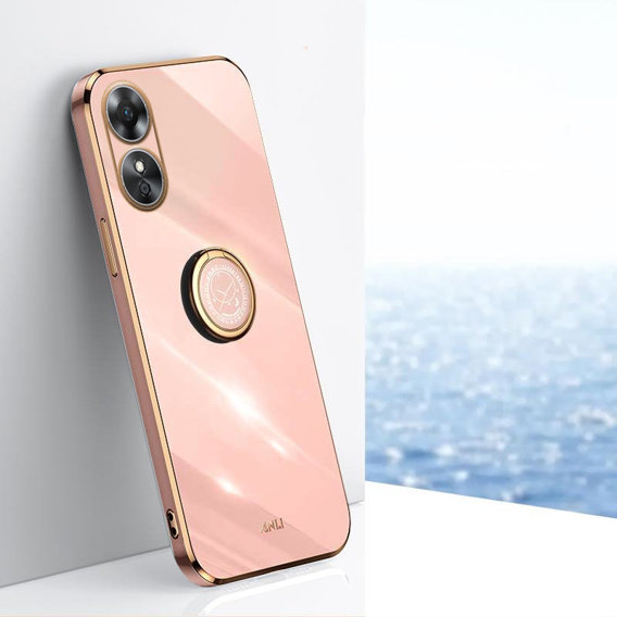 Zestaw Etui Electro Ring do Oppo A17, Różowe rose gold + Szkło 9H