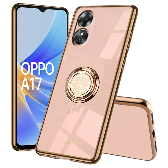 Zestaw Etui Electro Ring do Oppo A17, Różowe rose gold + Szkło 9H