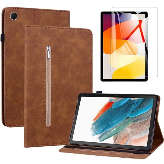 Zestaw Etui + Szkło Hartowane do Xiaomi Redmi Pad SE 11", Wallet, brązowe