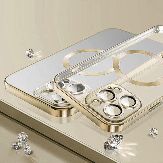 Zestaw Etui do iPhone 14 Pro, MagSafe Hybrid, złote + Szkło