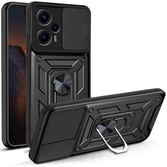 Zestaw Etui pancerne do Xiaomi Poco F5, Nox Camera Slide, czarne + Szkło