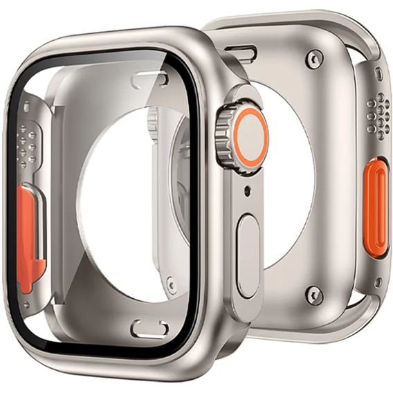 Zestaw Pasek Nylonowy + Etui 2w1 do Apple Watch 7/8 45mm, Czarny / Pomarańczowy