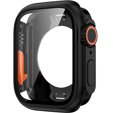 2w1 Pełne Etui + Szkło Hartowane do Apple Watch 4/5/6/SE 44MM, Czarne/Pomarańczowe