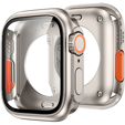 2w1 Pełne Etui + Szkło Hartowane do Apple Watch 4/5/6/SE 44MM, Tytanowe/Pomarańczowe