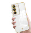 Etui do Samsung Galaxy S23, przezroczyste z białą / złotą ramką