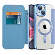 Etui do iPhone 15 Plus, FlipMag Secure portfel z klapką RFID, do MagSafe, niebieskie