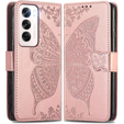 Etui z klapką do Oppo Reno 12, Butterfly, różowe rose gold