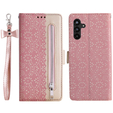 Etui z klapką do Samsung Galaxy A34 5G, Wallet Pocket, Zipper Lace, różowe