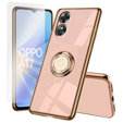 Zestaw Etui Electro Ring do Oppo A17, Różowe rose gold + Szkło 9H