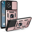 Zestaw Etui do Motorola Moto G53 5G pancerne, z ochroną aparatu i ringiem, różowe rose gold + szkło