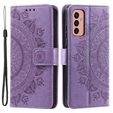 Zestaw Etui do Samsung Galaxy A14 4G/5G, portfel ze wzorem Mandala z klapką, fioletowe + szkło
