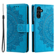 Zestaw Etui do Samsung Galaxy A34 5G, portfel ze wzorem Mandala z klapką, niebieskie + szkło